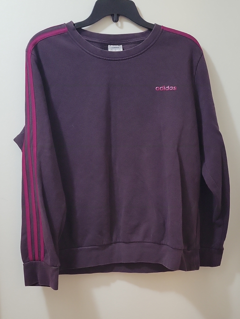 adidas Plum Crewneck Sweatshirt with Pink Stripe Accents